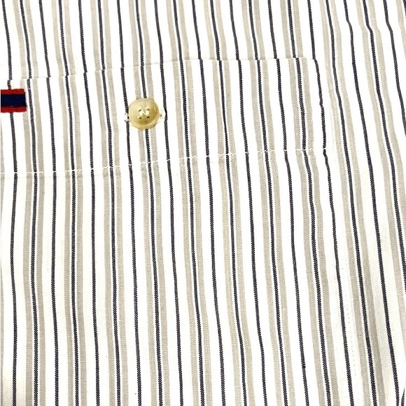 BB Classics Button-Down Blue Tan Stripe Short Sleeve Cotton Shirt Size Large - Picture 5 of 6